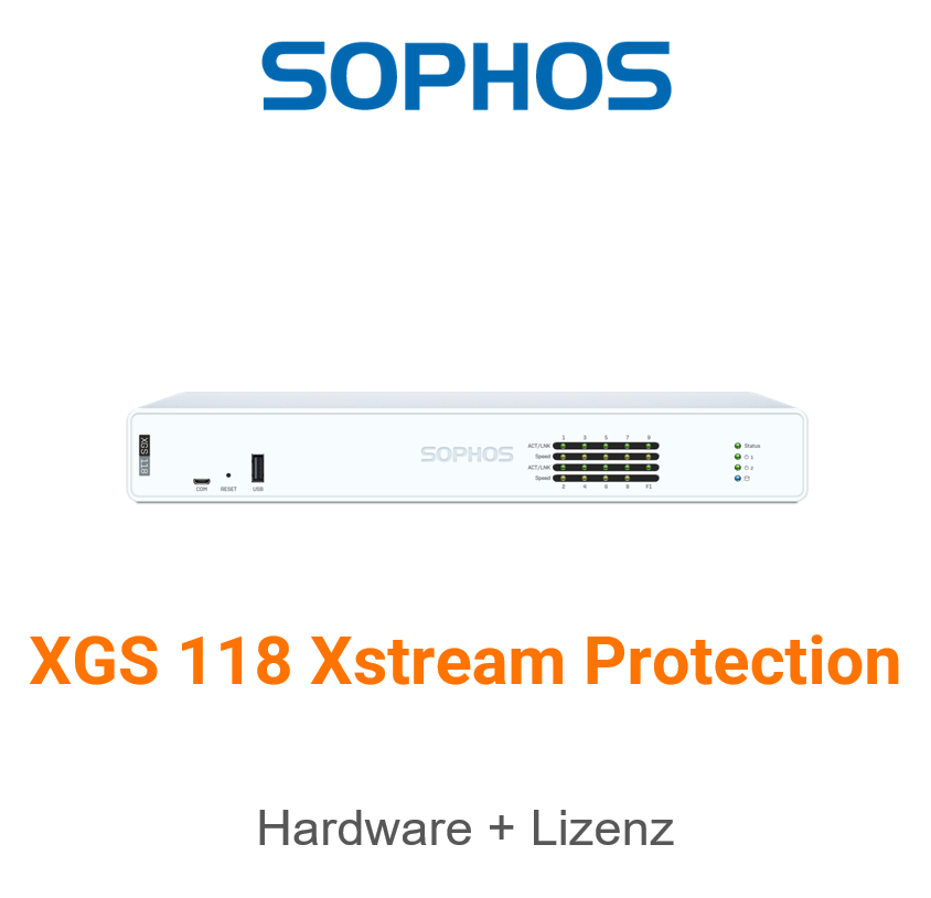 Sophos XGS 118 Firewall Hardware + Xstream Protection Lizenz Vorderseite